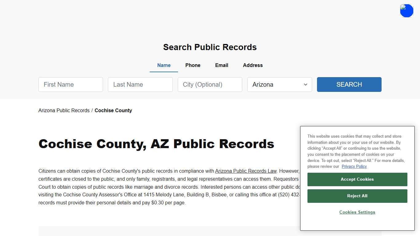 Cochise County, AZ Public Court, Arrest and Inmate Records - ThePublicIndex